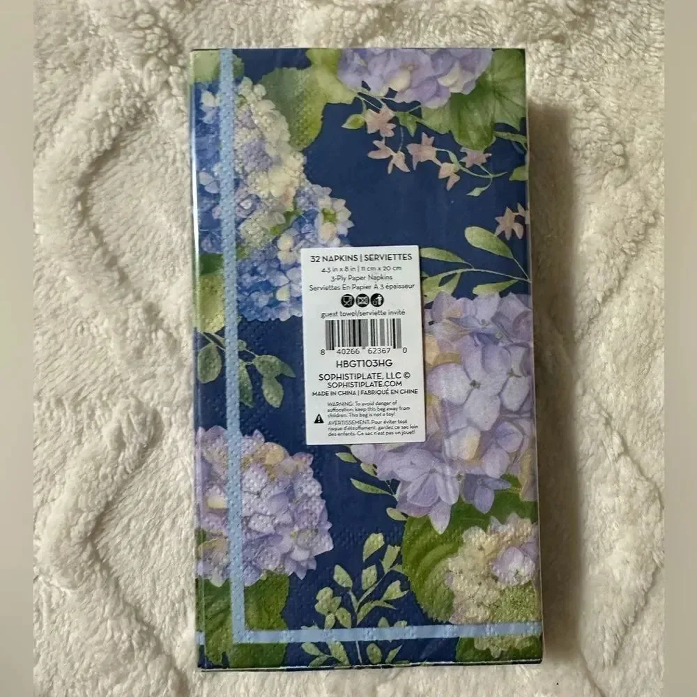 SOPHISTIPLATE 32 x 2pk Hydrangea Guest Paper Towel Napkins Blue Lavender Green